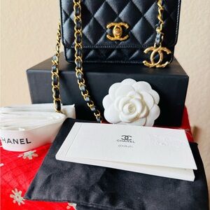 Chanel Black Quilted Crossbody with Gold Chain